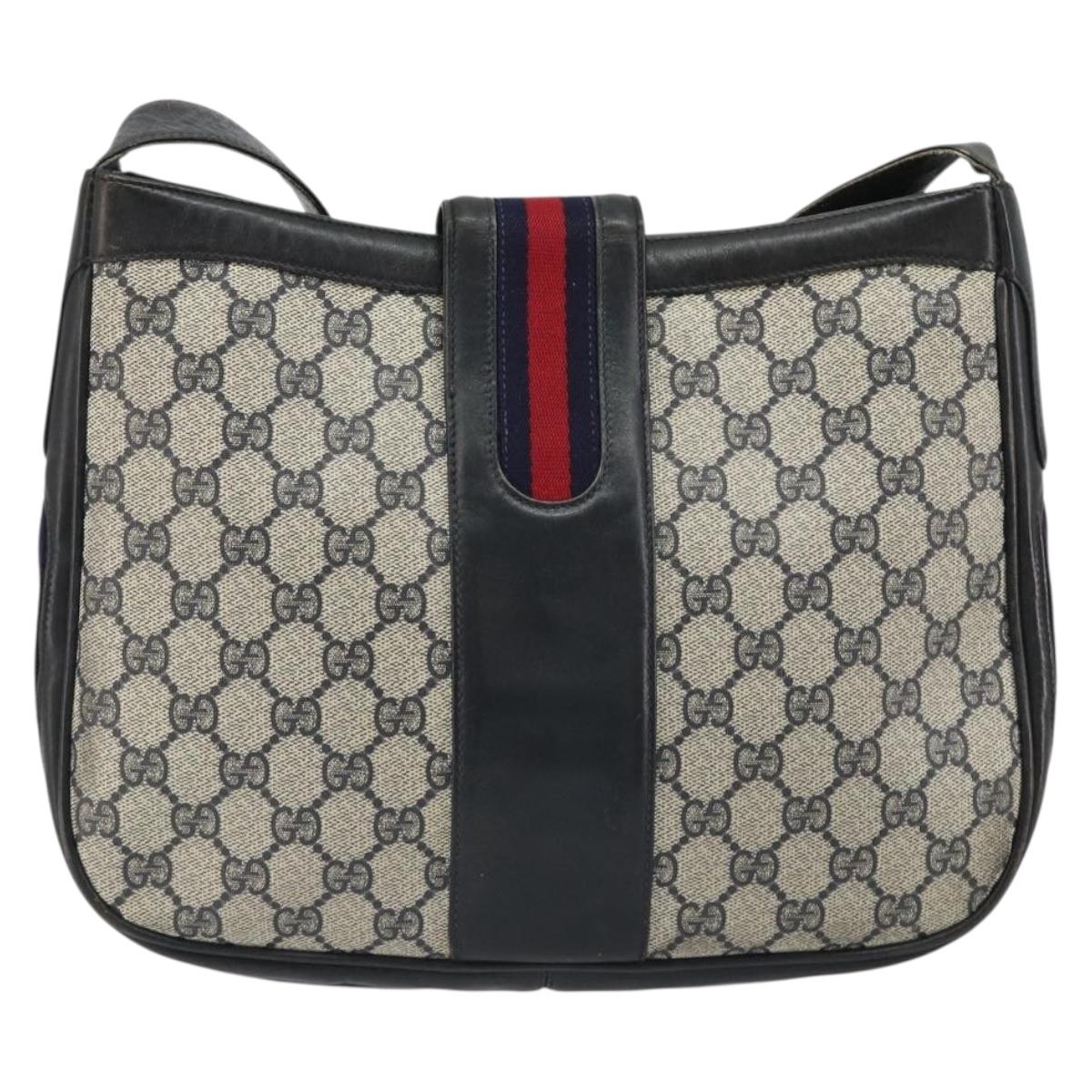 GUCCI GG Supreme Shoulder Bag PVC Leather Navy Gold Auth 190743