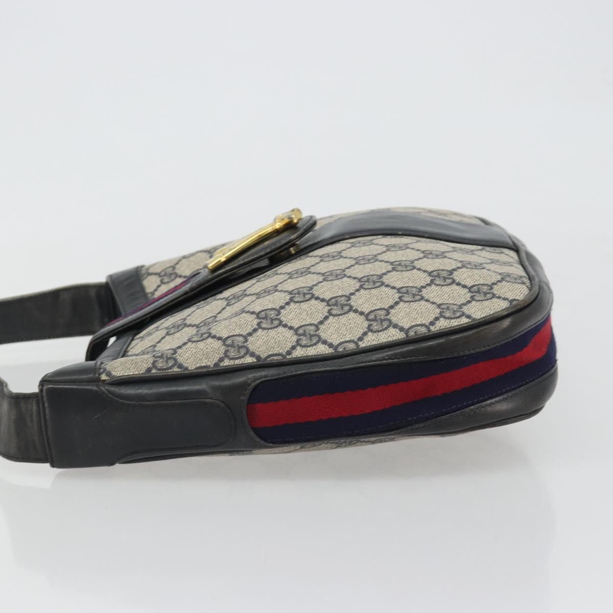 GUCCI GG Supreme Shoulder Bag PVC Leather Navy Gold Auth 190743