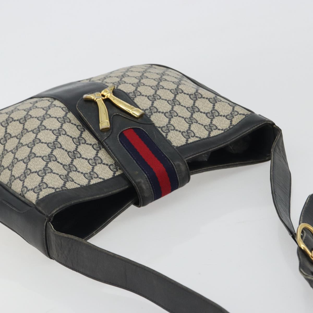 GUCCI GG Supreme Shoulder Bag PVC Leather Navy Gold Auth 190743
