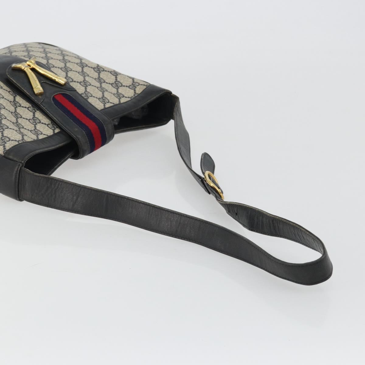 GUCCI GG Supreme Shoulder Bag PVC Leather Navy Gold Auth 190743