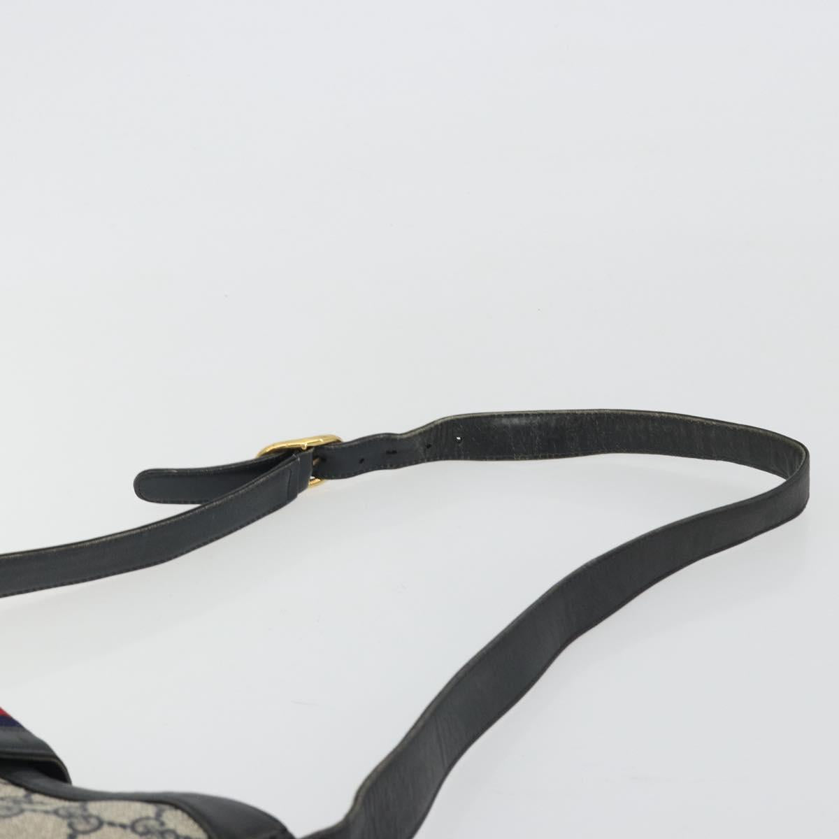 GUCCI GG Supreme Shoulder Bag PVC Leather Navy Gold Auth 190743
