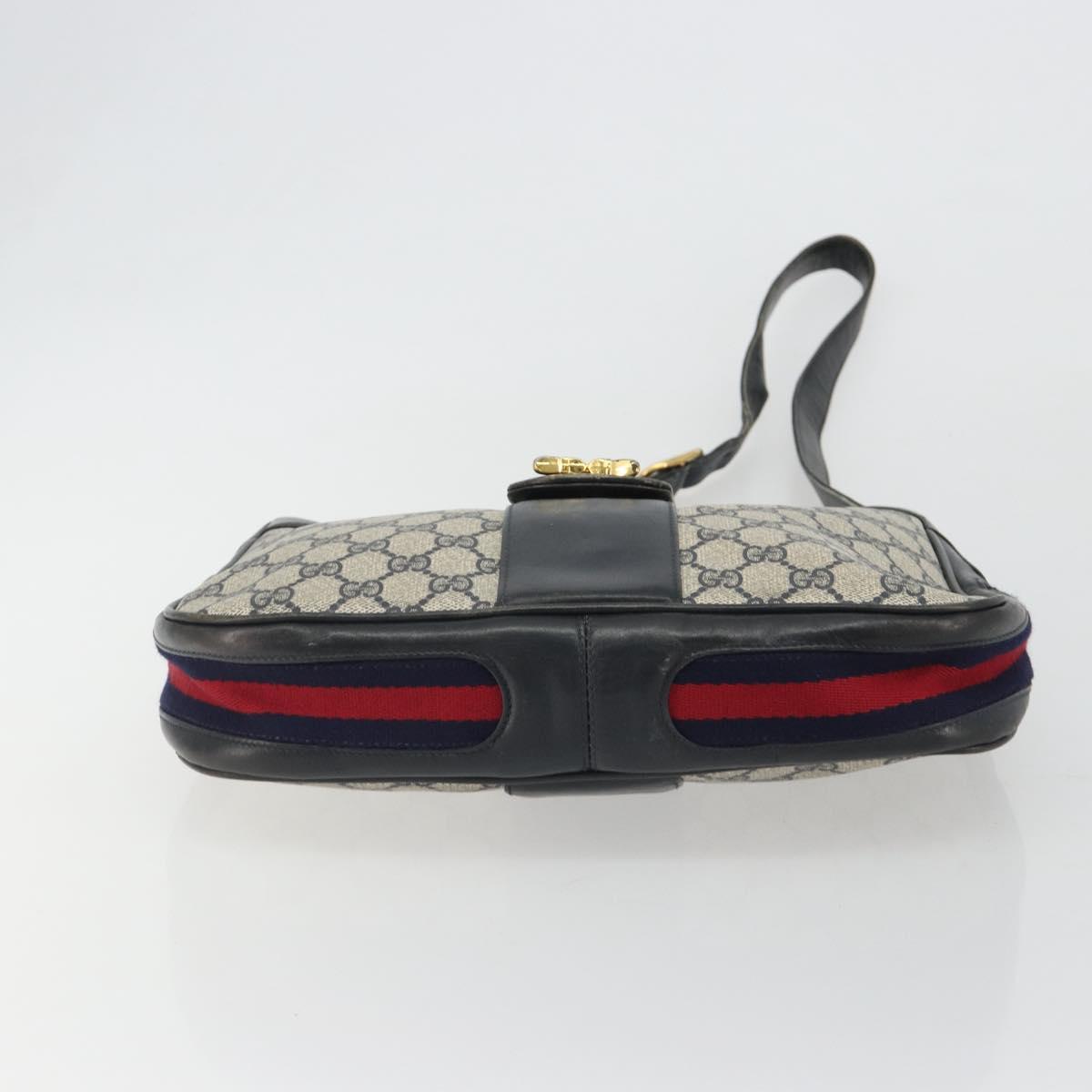 GUCCI GG Supreme Shoulder Bag PVC Leather Navy Gold Auth 190743