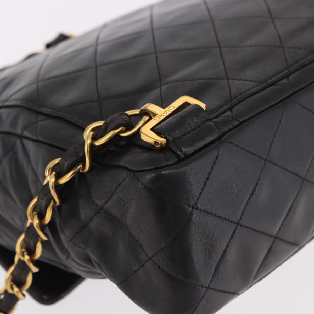 CHANEL Matelasse Chain Backpack Lamb Skin Black Gold CC Auth 190768SAV