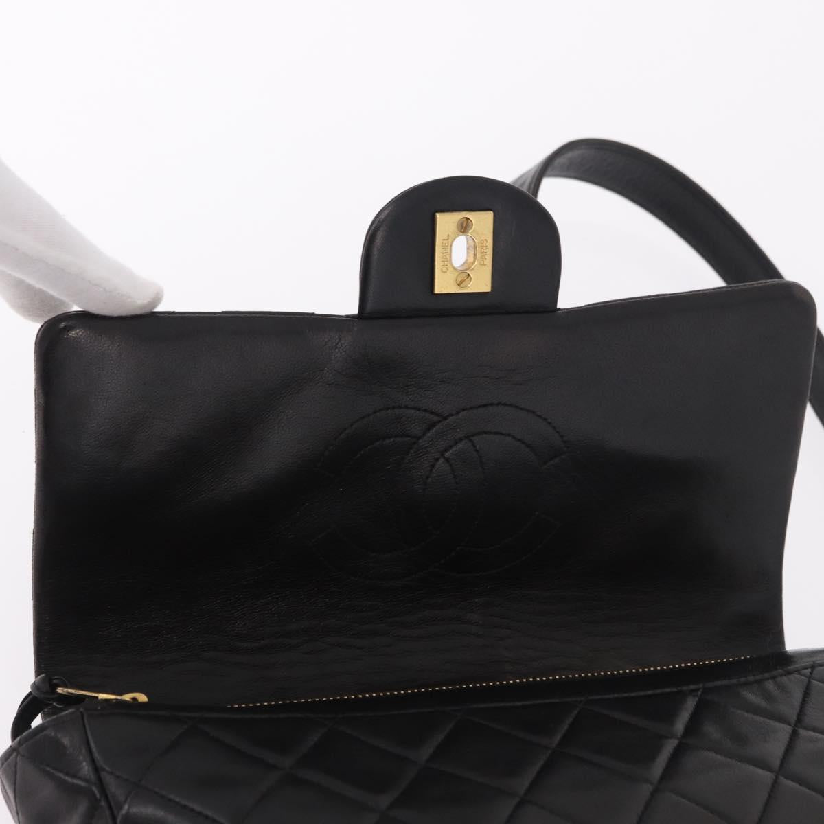 CHANEL Matelasse Chain Backpack Lamb Skin Black Gold CC Auth 190768SAV