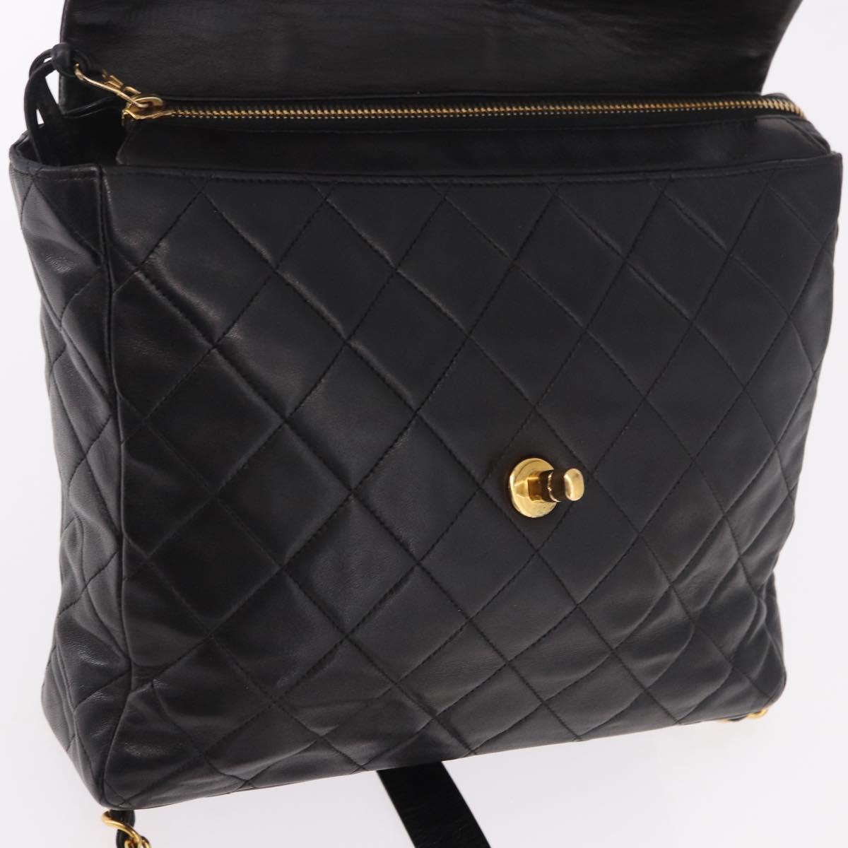 CHANEL Matelasse Chain Backpack Lamb Skin Black Gold CC Auth 190768SAV