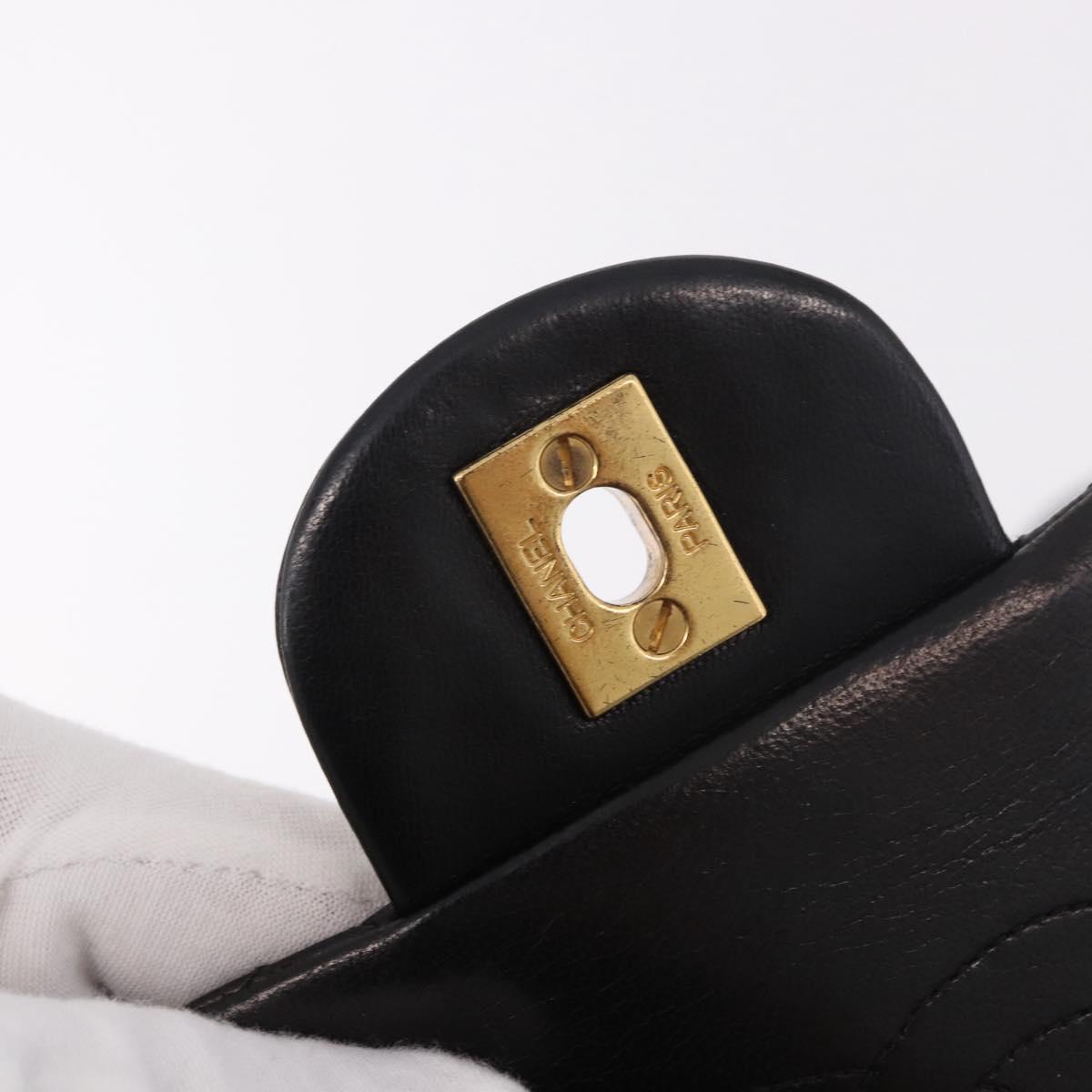 CHANEL Matelasse Chain Backpack Lamb Skin Black Gold CC Auth 190768SAV