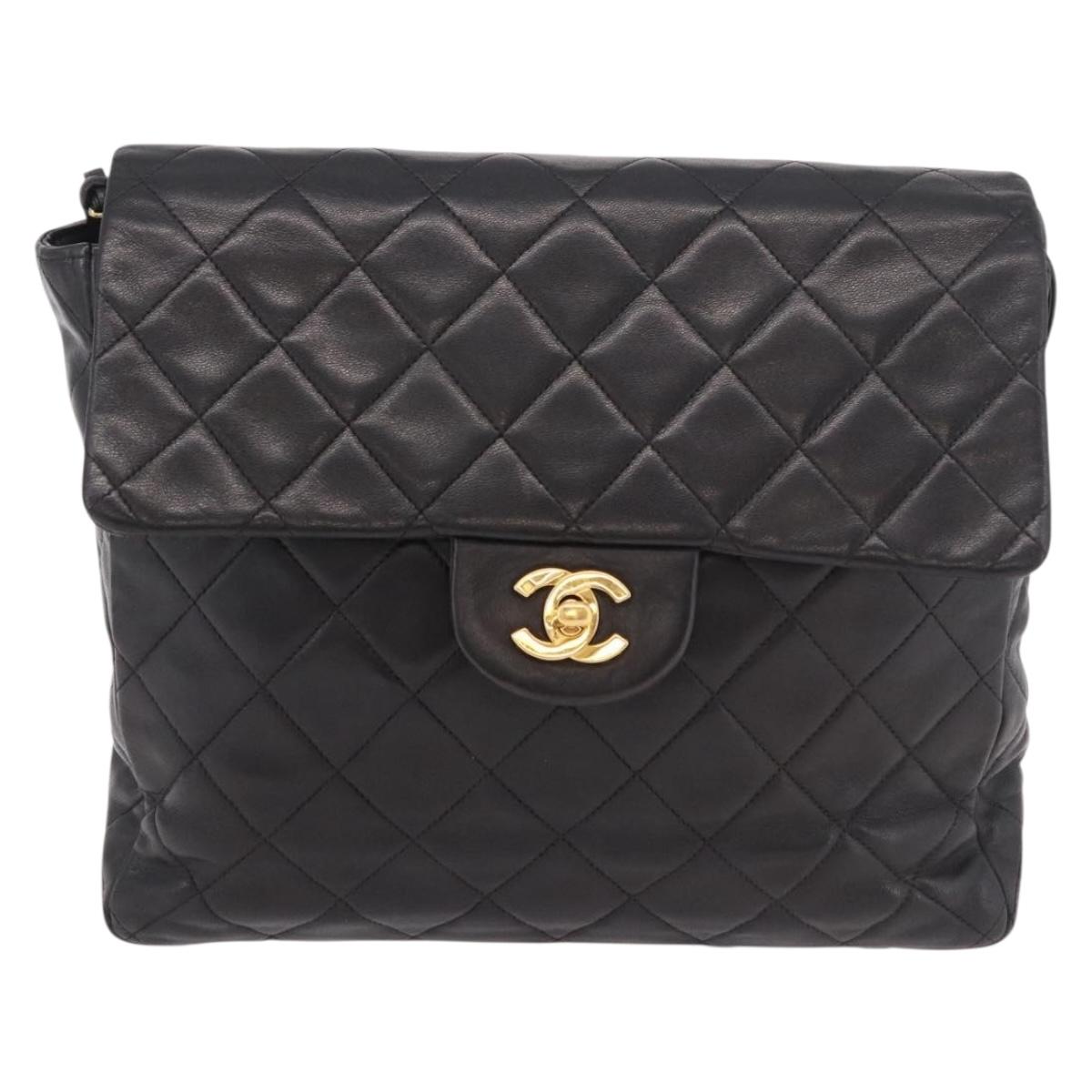 CHANEL Matelasse Chain Backpack Lamb Skin Black Gold CC Auth 190768SAV