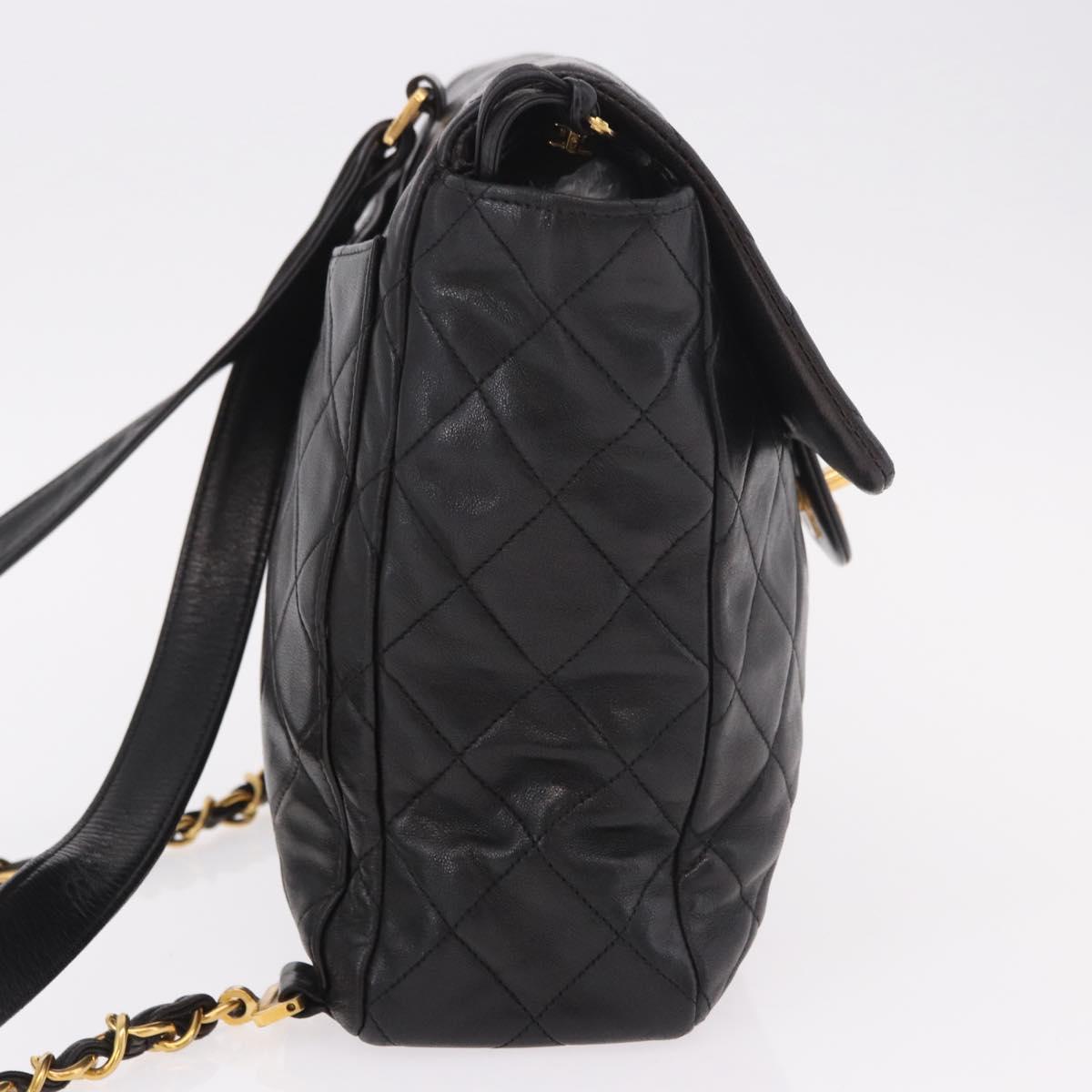 CHANEL Matelasse Chain Backpack Lamb Skin Black Gold CC Auth 190768SAV
