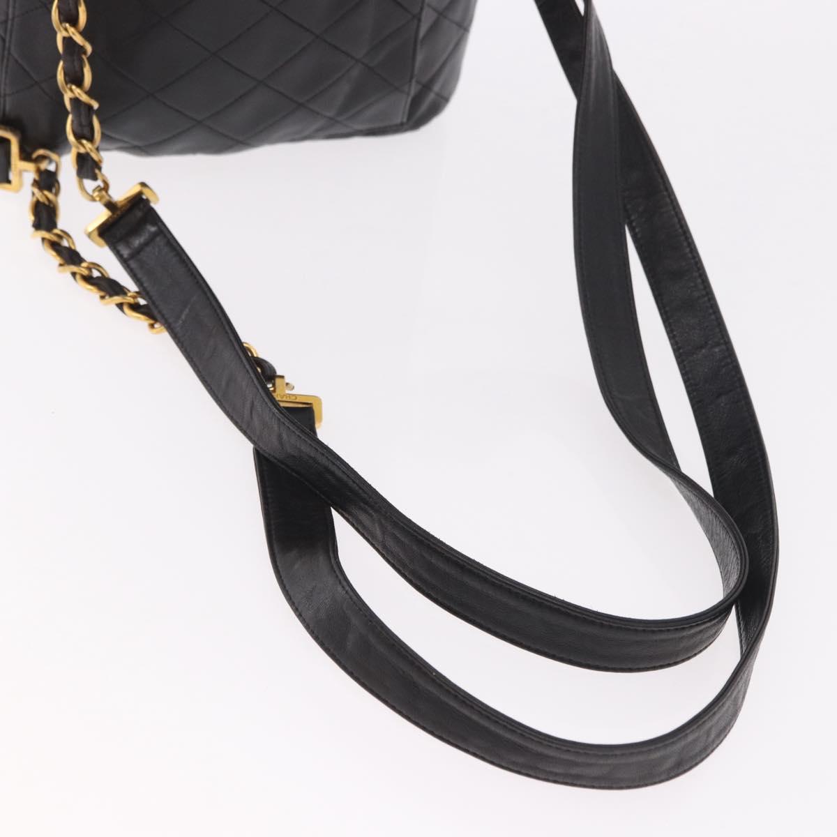 CHANEL Matelasse Chain Backpack Lamb Skin Black Gold CC Auth 190768SAV