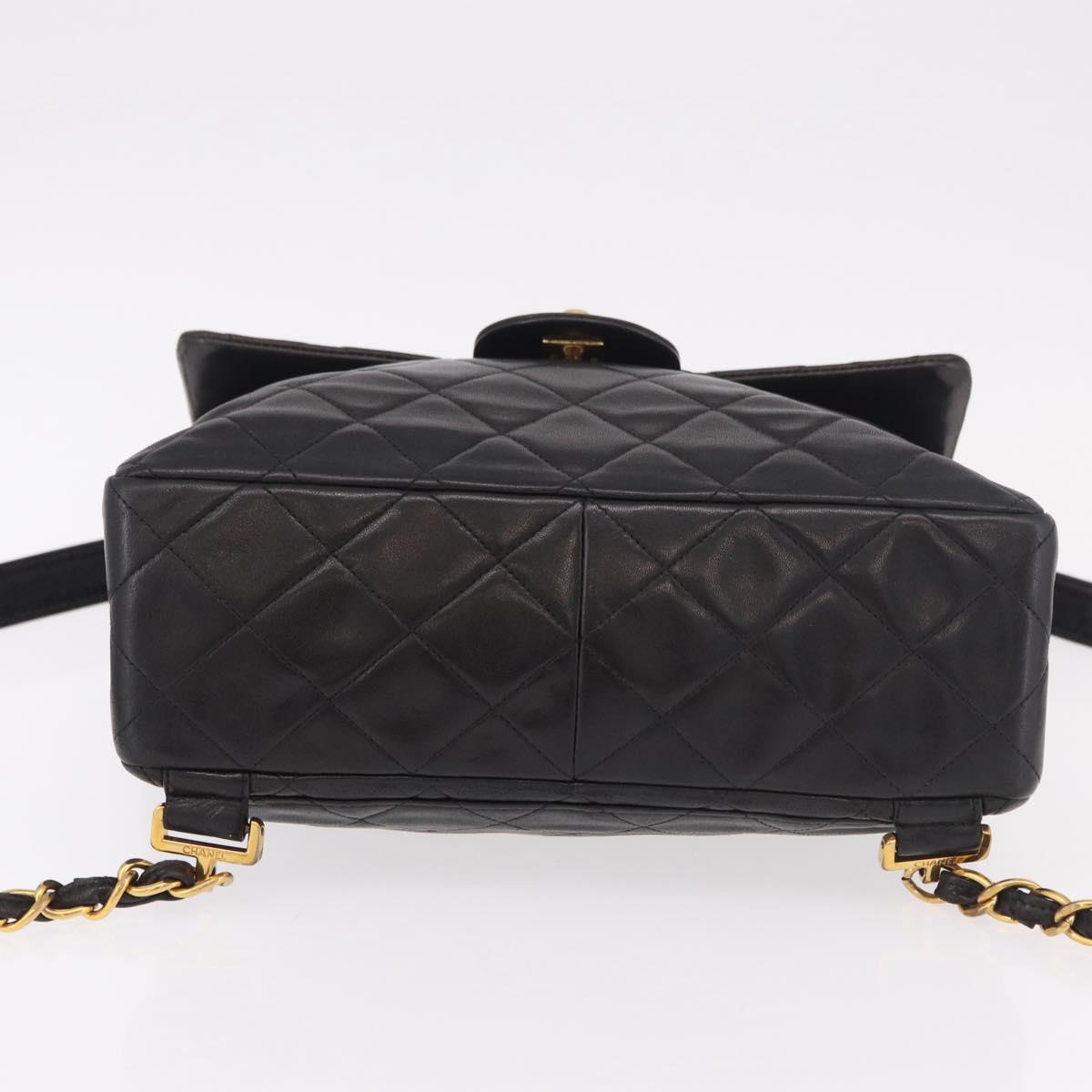 CHANEL Matelasse Chain Backpack Lamb Skin Black Gold CC Auth 190768SAV
