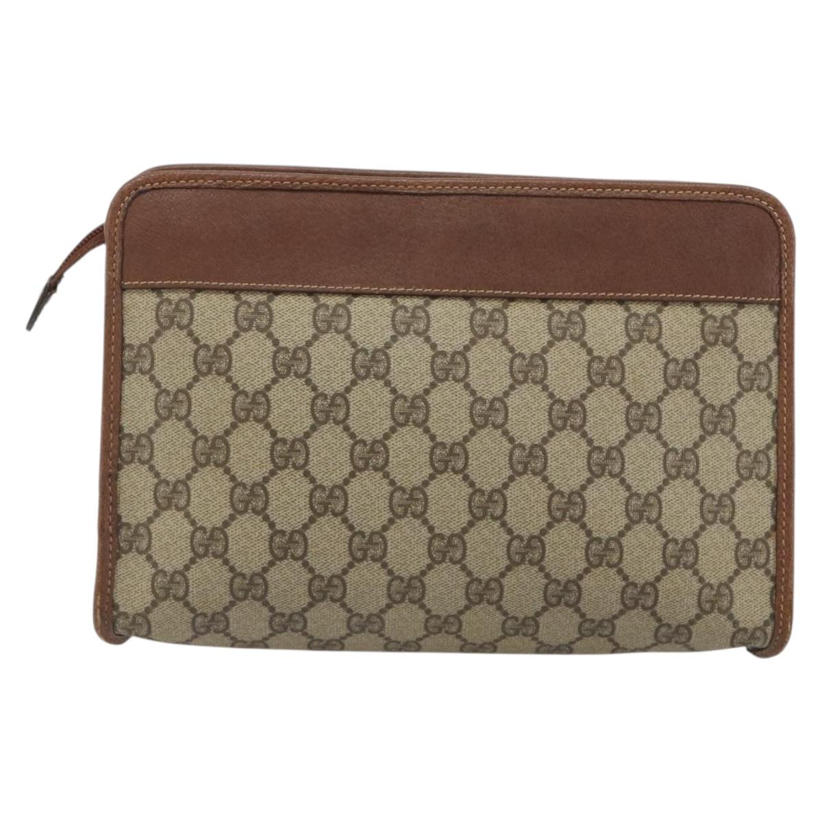 GUCCI GG Supreme Clutch Bag PVC Leather Beige Gold Auth 190770
