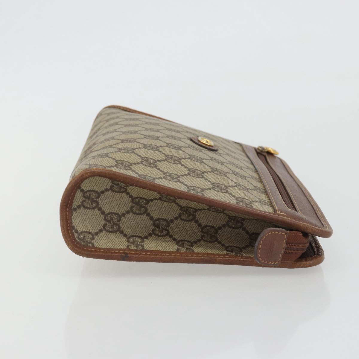 GUCCI GG Supreme Clutch Bag PVC Leather Beige Gold Auth 190770