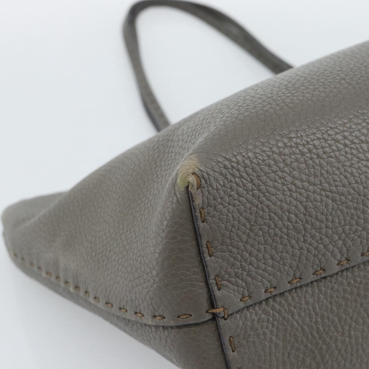 FENDI Celeria Tote Bag Leather Gray Silver Auth 190772