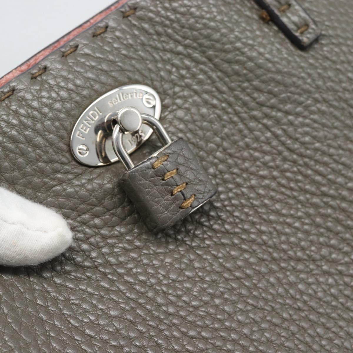 FENDI Celeria Tote Bag Leather Gray Silver Auth 190772