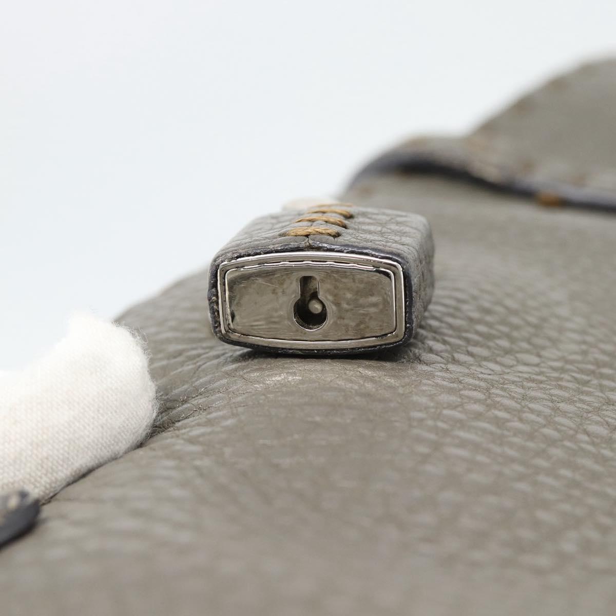 FENDI Celeria Tote Bag Leather Gray Silver Auth 190772