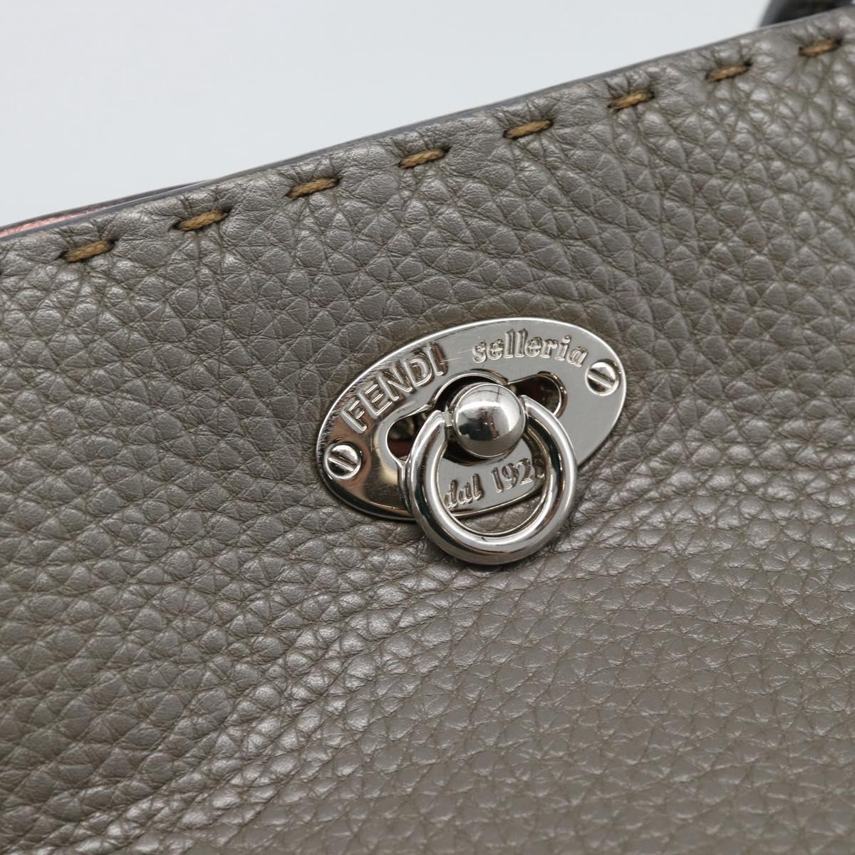 FENDI Celeria Tote Bag Leather Gray Silver Auth 190772