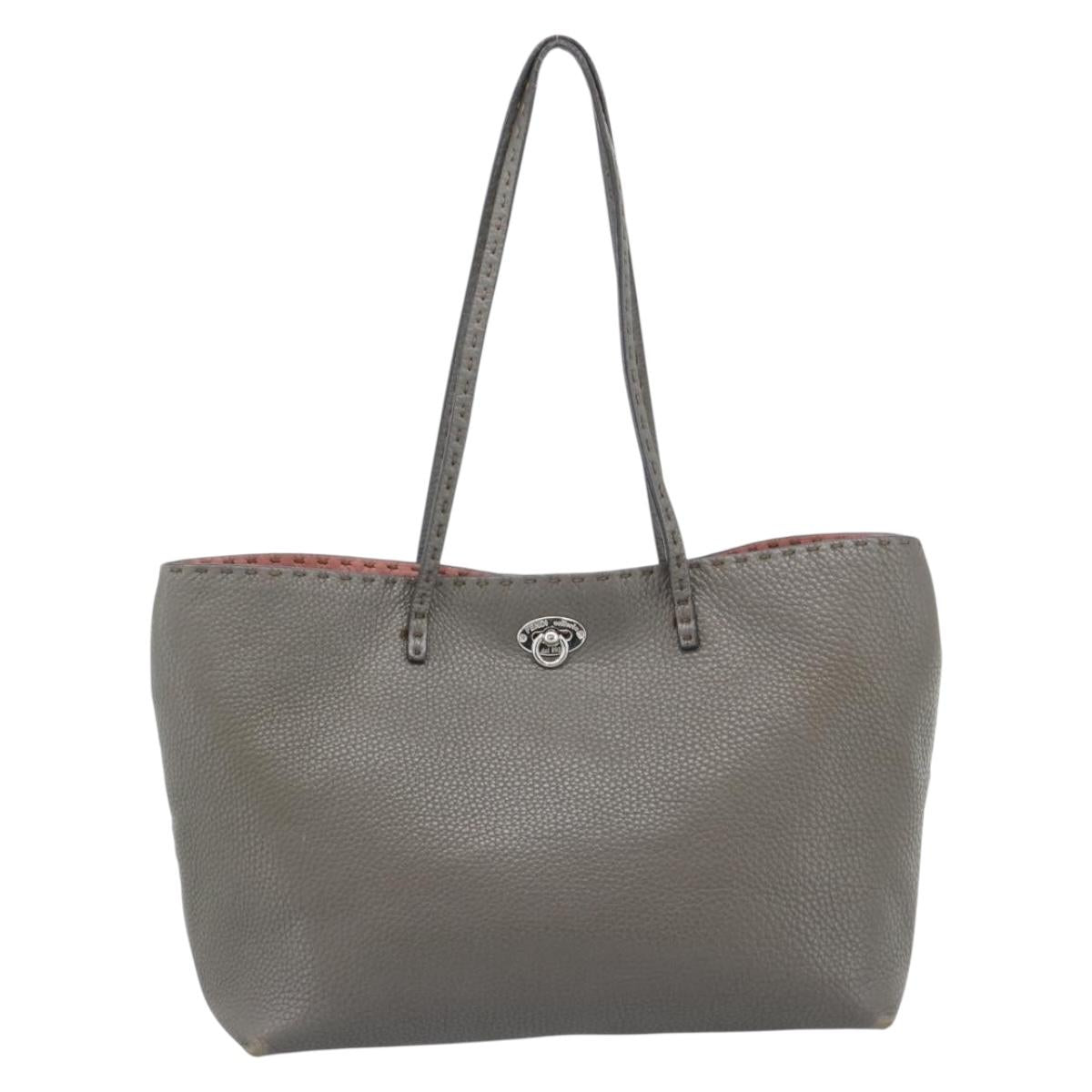 FENDI Celeria Tote Bag Leather Gray Silver Auth 190772