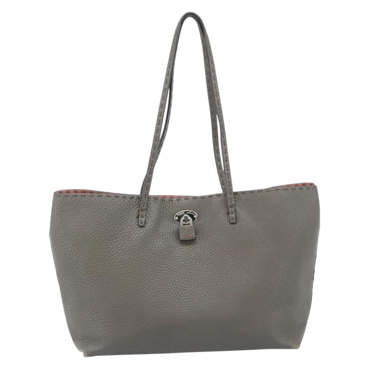 FENDI Celeria Tote Bag Leather Gray Silver Auth 190772
