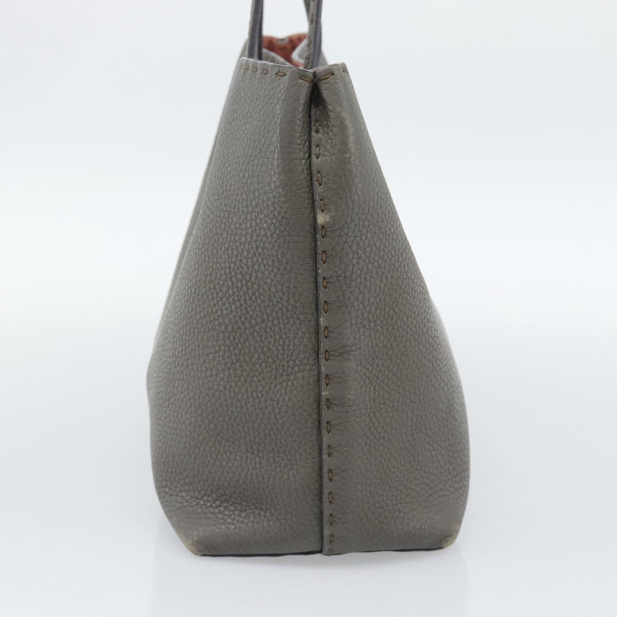 FENDI Celeria Tote Bag Leather Gray Silver Auth 190772