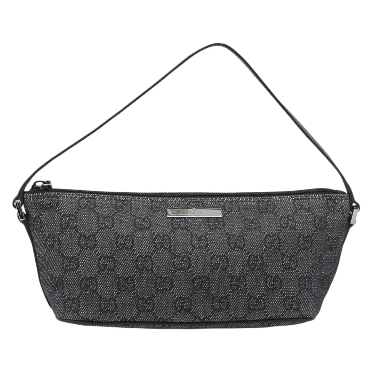 GUCCI GG Canvas Accessory Pouch Black Silver Auth 190780A