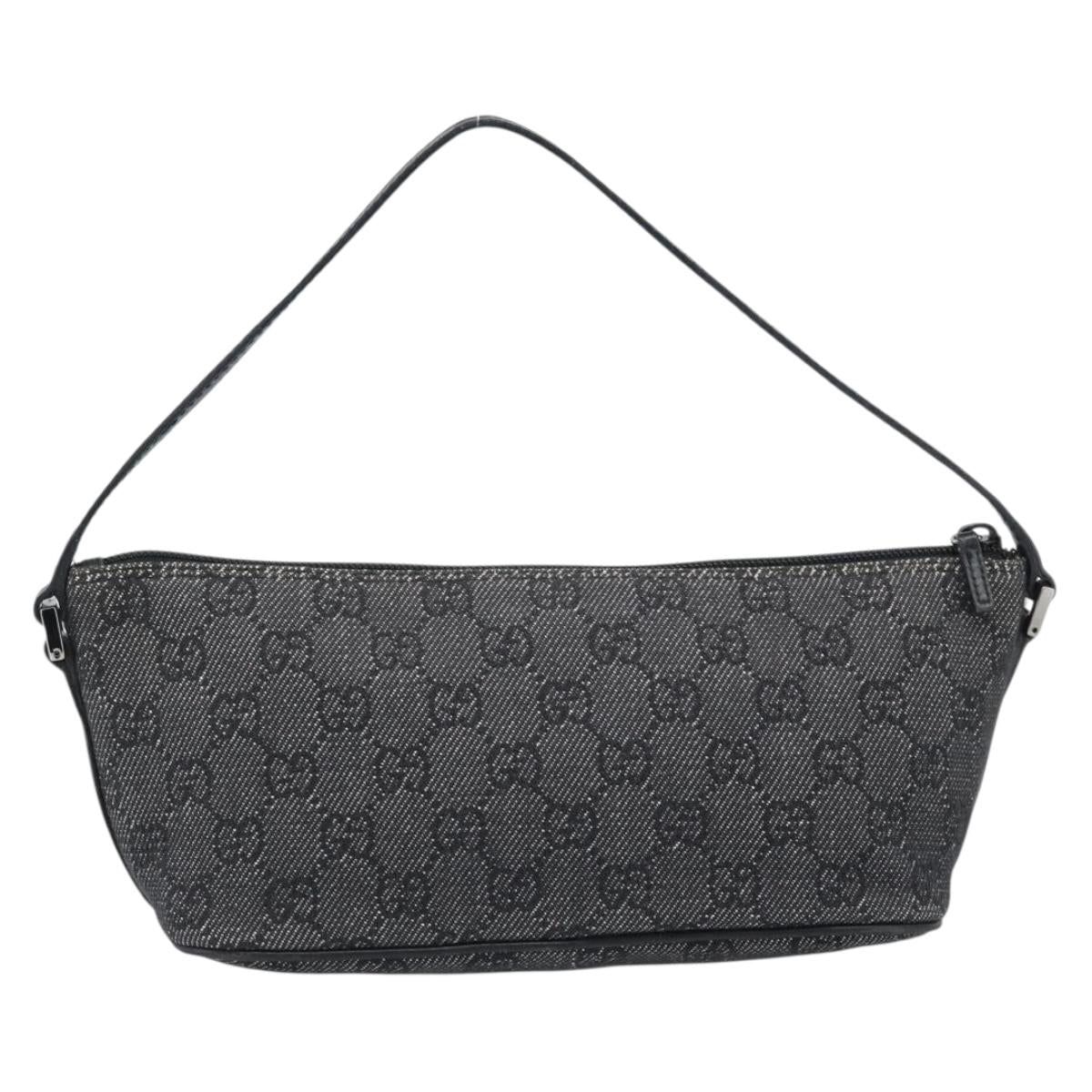 GUCCI GG Canvas Accessory Pouch Black Silver Auth 190780A