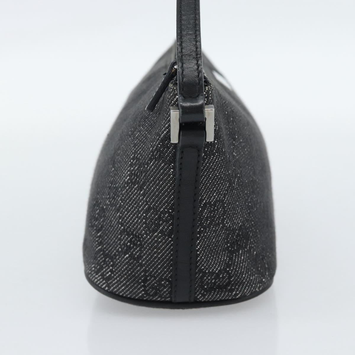 GUCCI GG Canvas Accessory Pouch Black Silver Auth 190780A