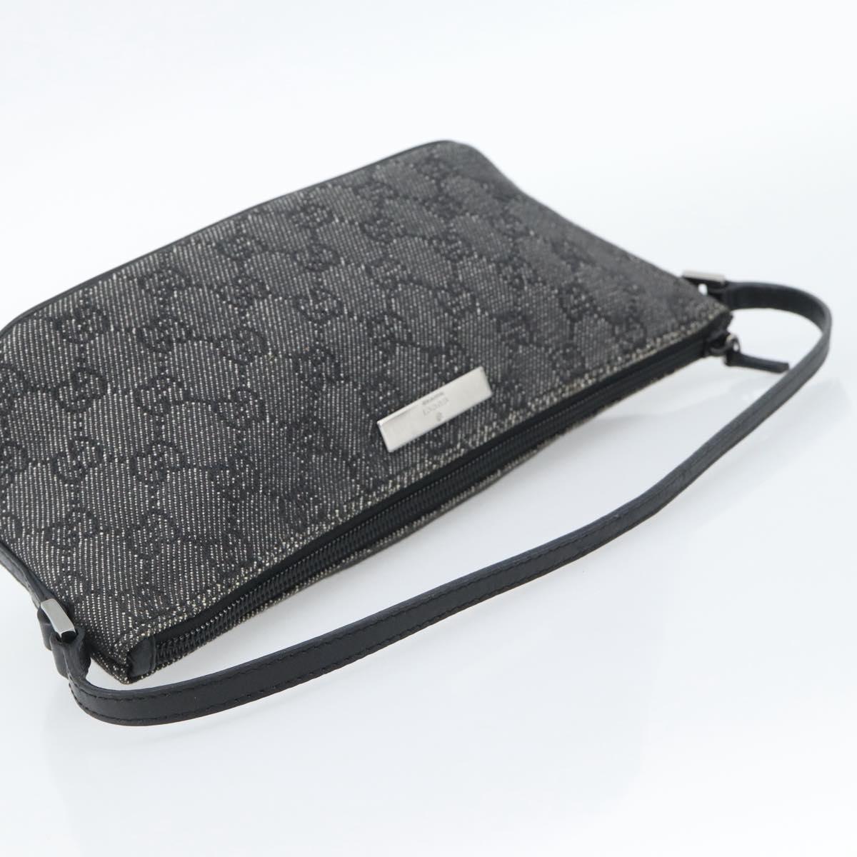 GUCCI GG Canvas Accessory Pouch Black Silver Auth 190780A