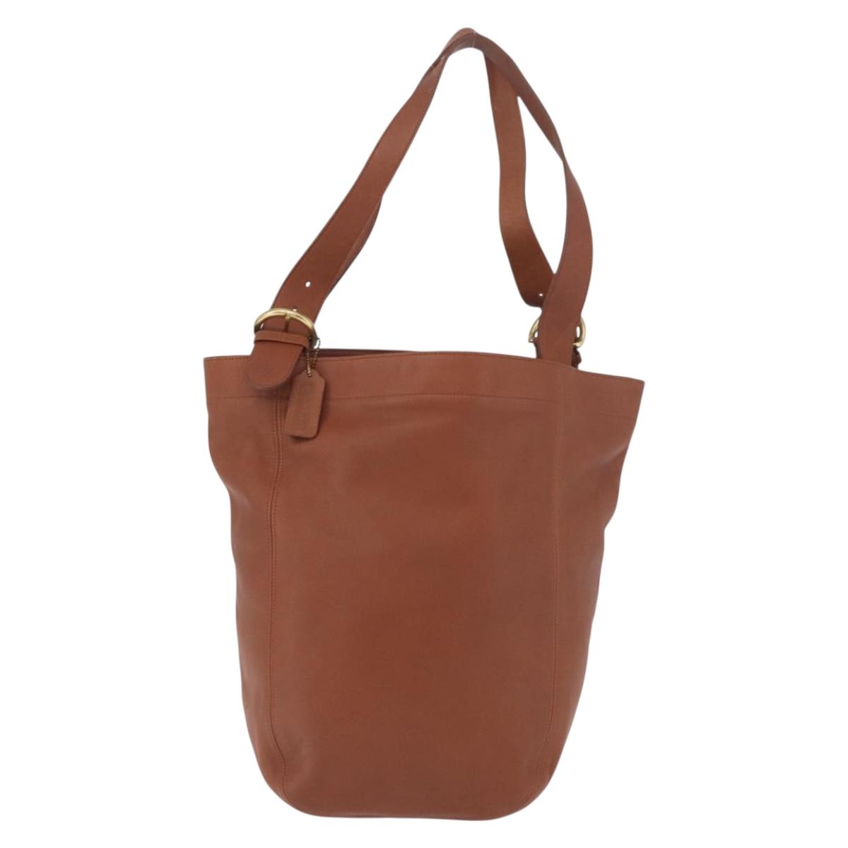 Coach Tote Bag Leather Brown Gold Auth 190783