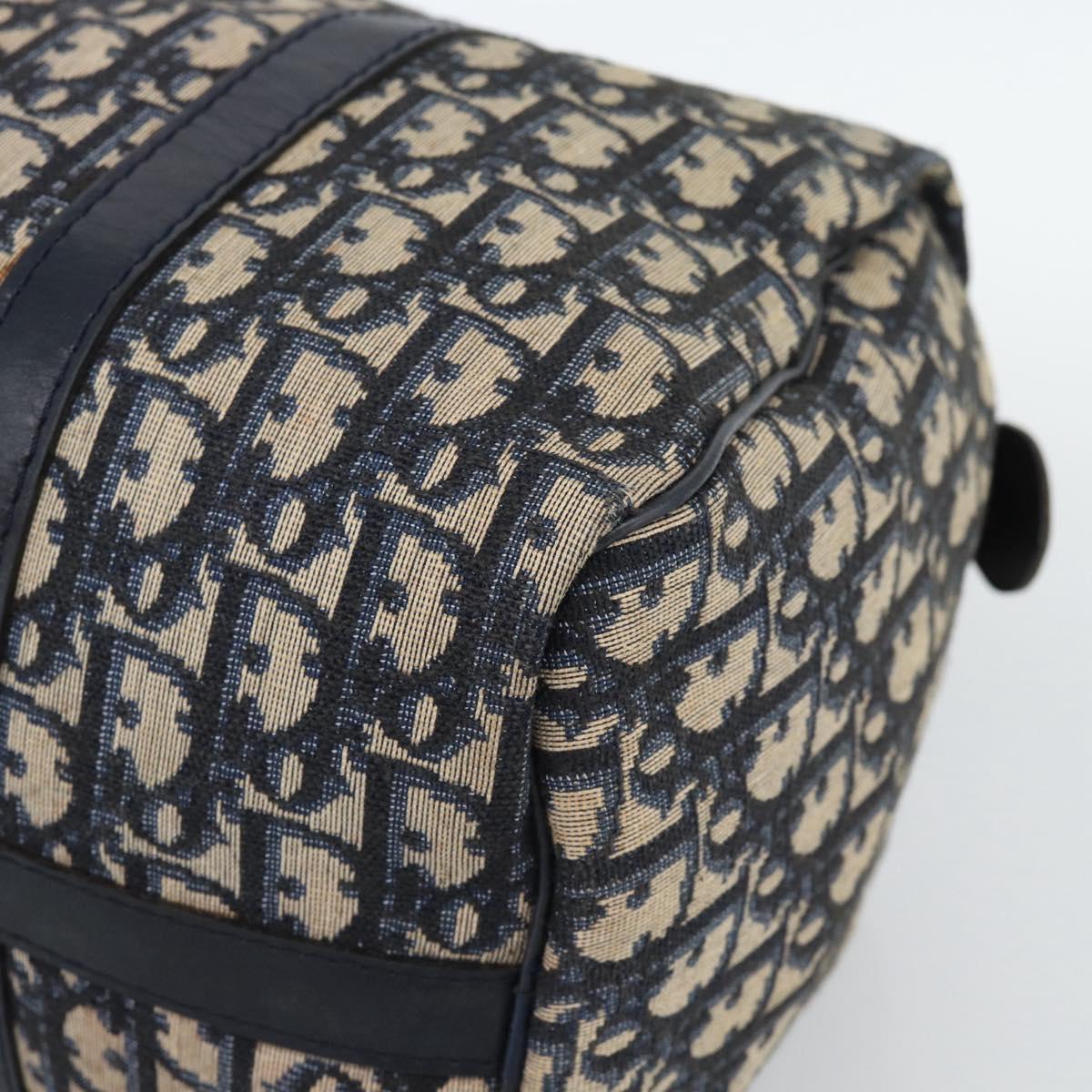 Christian Dior Trotter Canvas Boston Bag Navy Silver Auth 190784