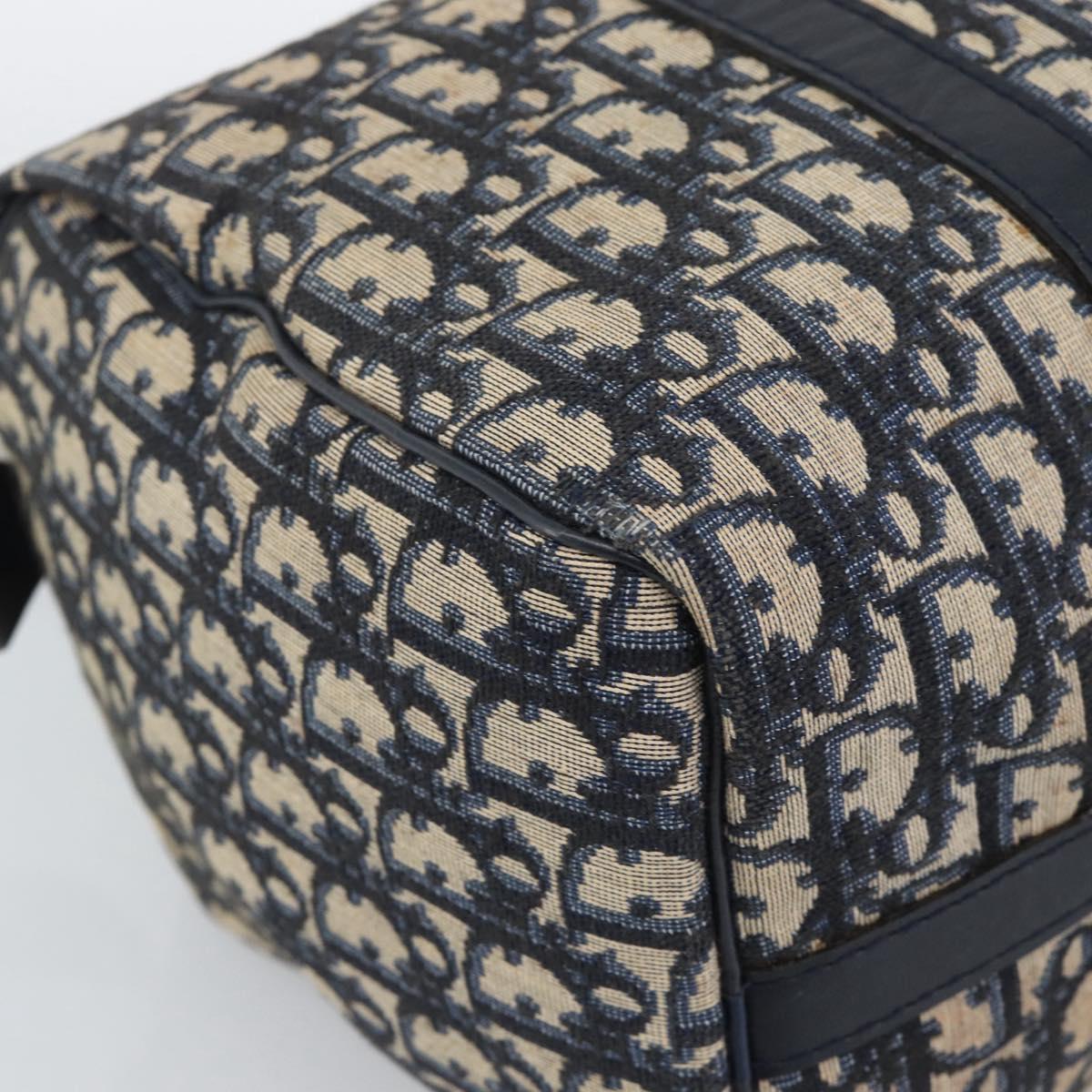 Christian Dior Trotter Canvas Boston Bag Navy Silver Auth 190784