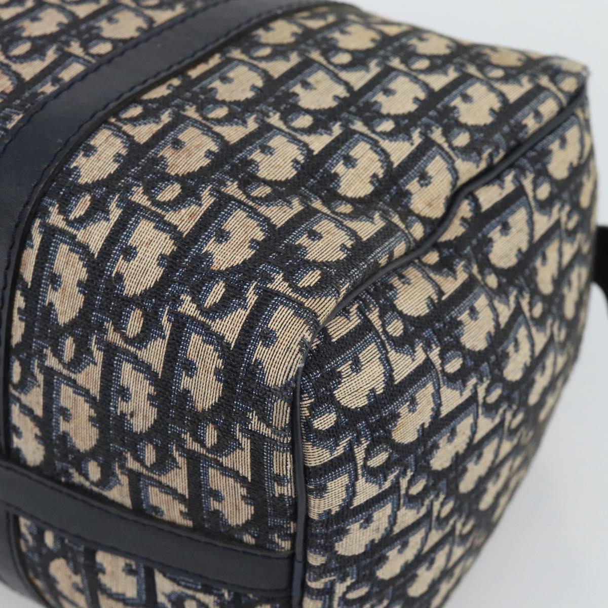 Christian Dior Trotter Canvas Boston Bag Navy Silver Auth 190784