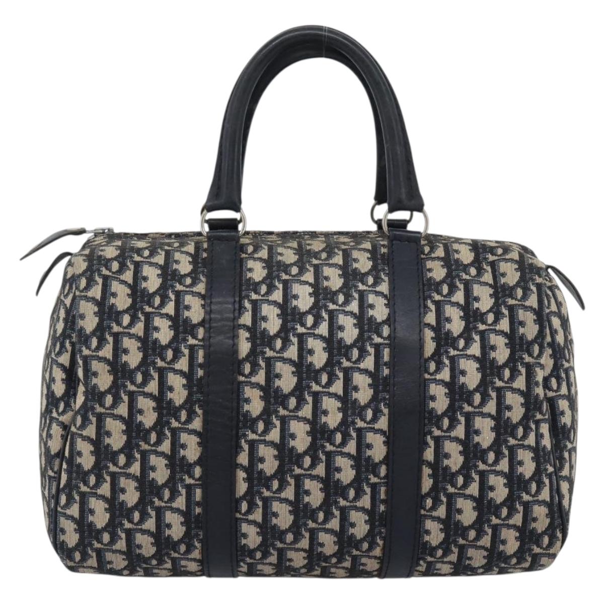 Christian Dior Trotter Canvas Boston Bag Navy Silver Auth 190784