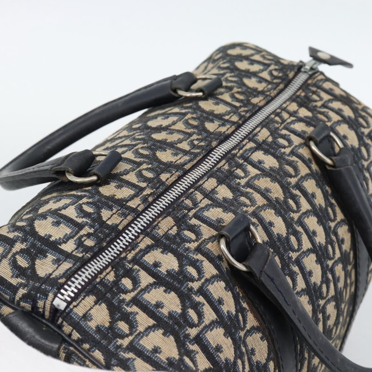 Christian Dior Trotter Canvas Boston Bag Navy Silver Auth 190784