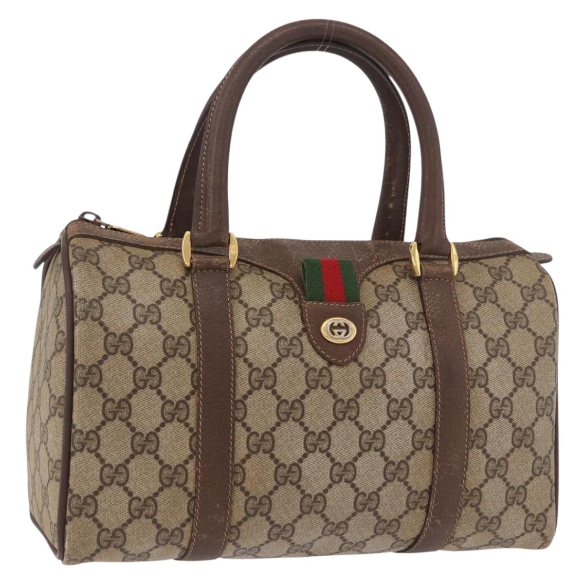 GUCCI GG Supreme Hand Bag PVC Beige Gold Auth 190786