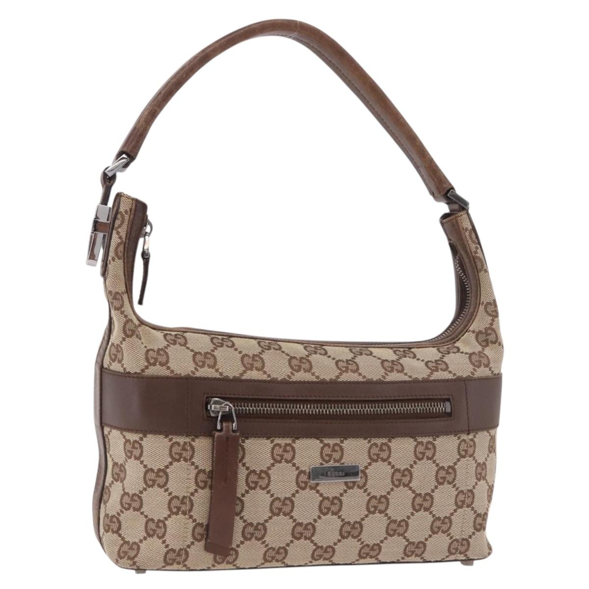 GUCCI GG Canvas Hand Bag Beige Silver 001 4302 Auth 190789