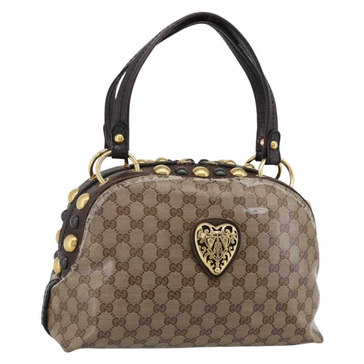 GUCCI GG Crystal Hand Bag Coated Canvas Beige Gold 209600 Auth 190792