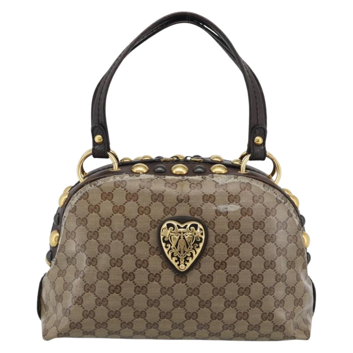 GUCCI GG Crystal Hand Bag Coated Canvas Beige Gold 209600 Auth 190792