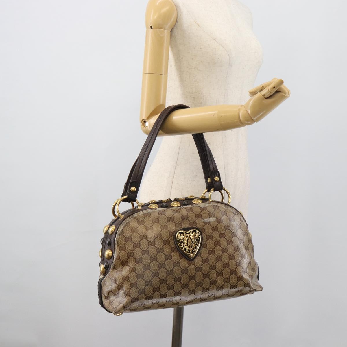 GUCCI GG Crystal Hand Bag Coated Canvas Beige Gold 209600 Auth 190792