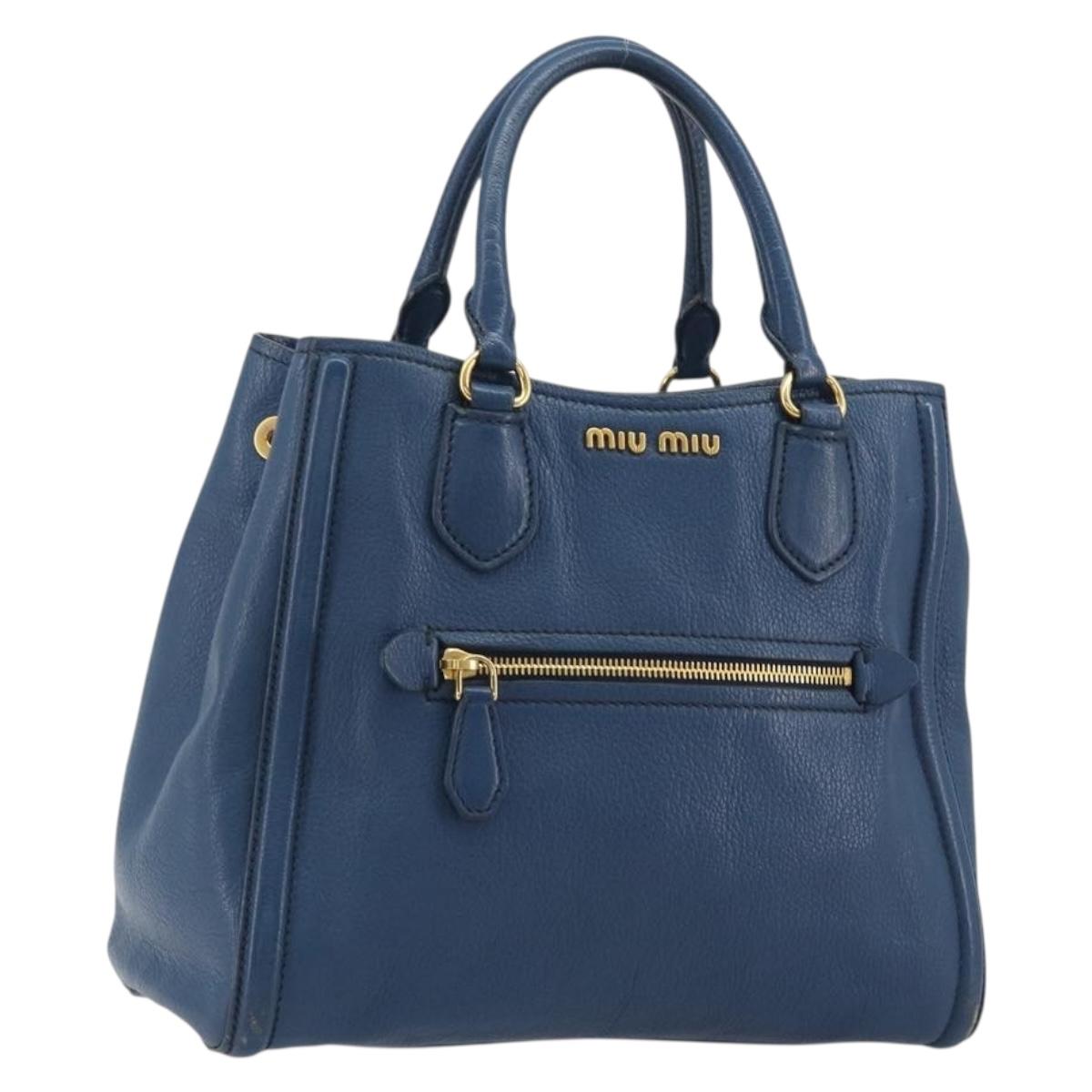 Miu Miu Hand Bag Leather Blue Gold Auth 190797