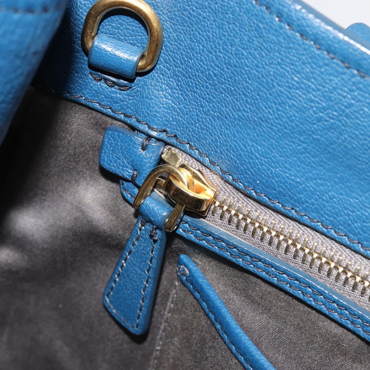 Miu Miu Hand Bag Leather Blue Gold Auth 190797