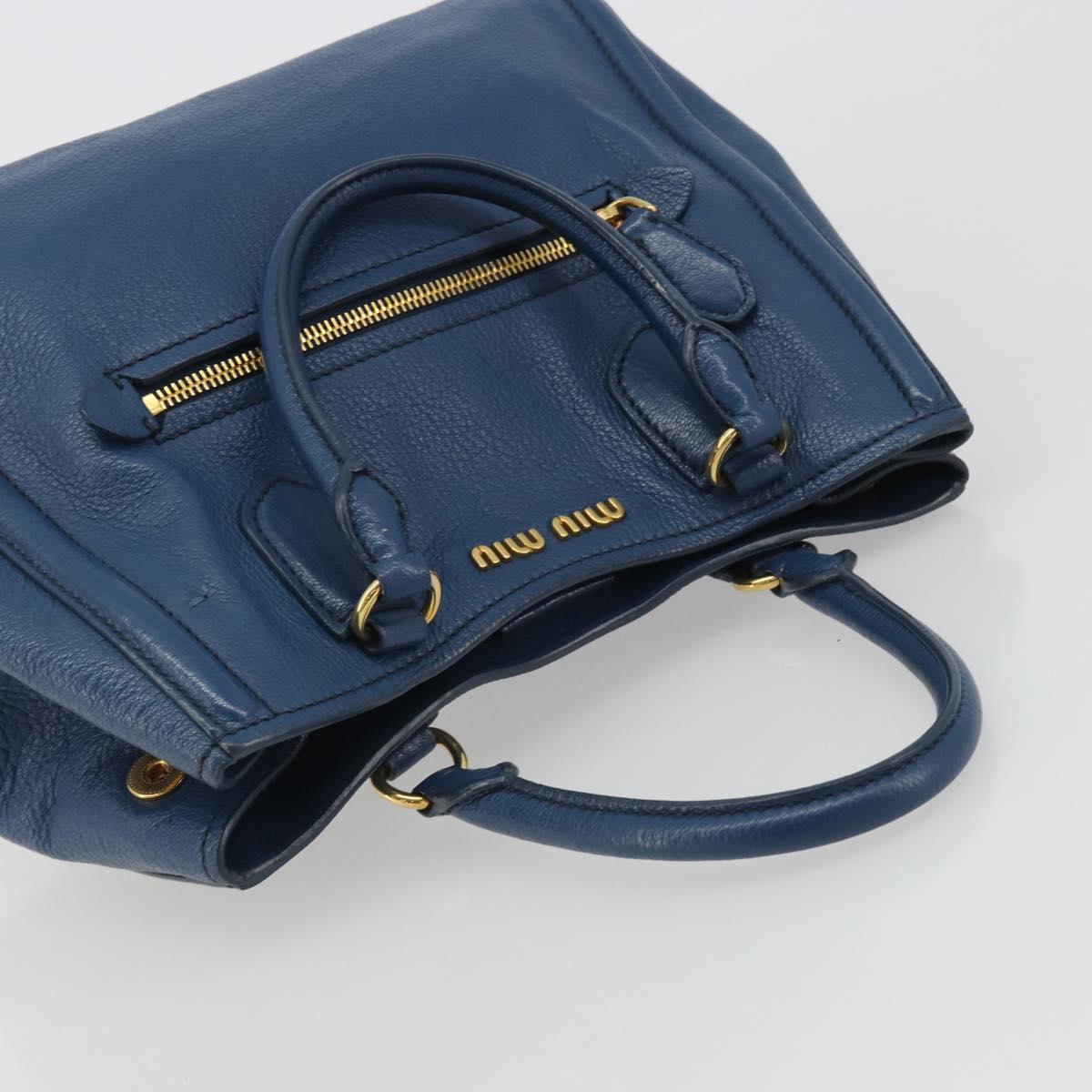 Miu Miu Hand Bag Leather Blue Gold Auth 190797