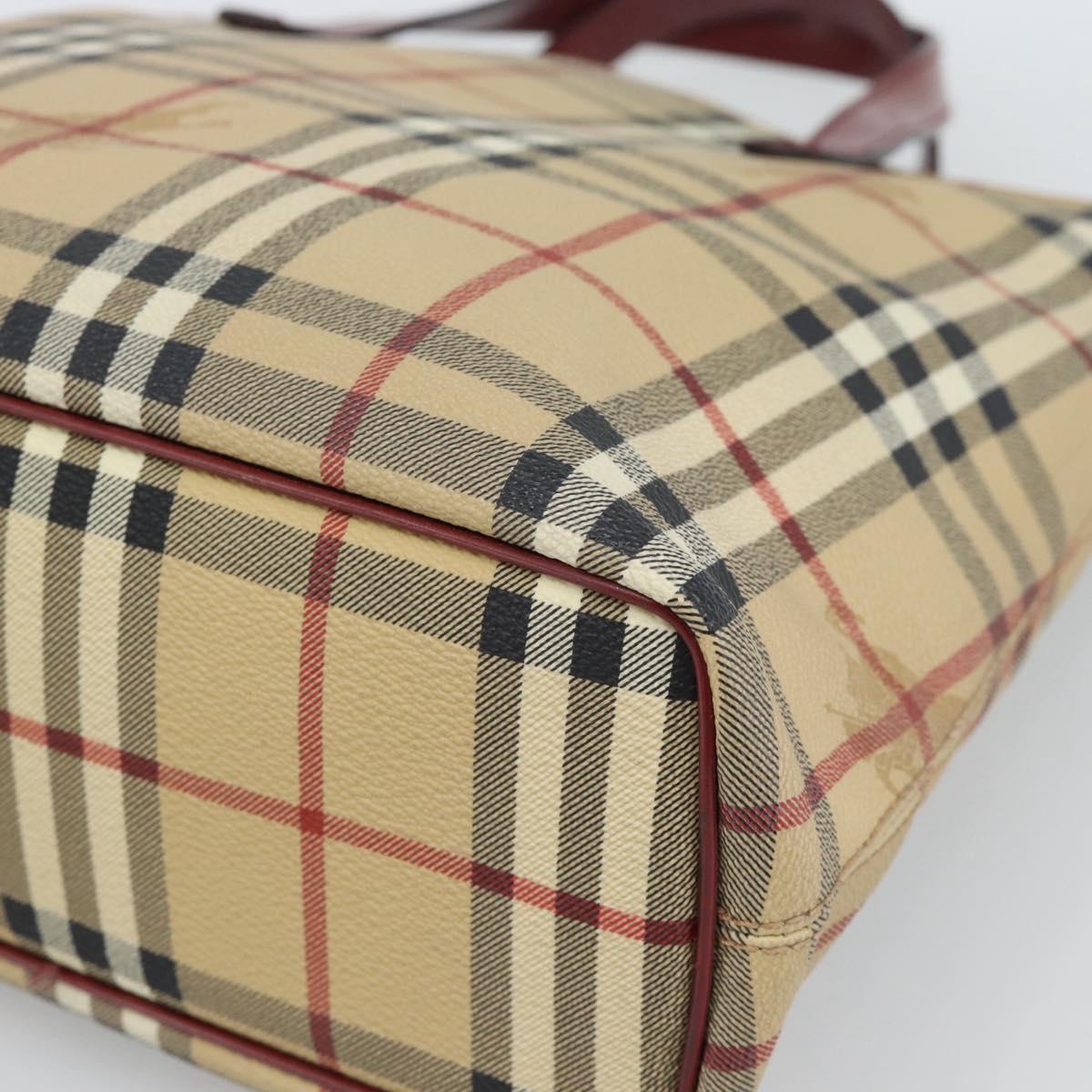 BURBERRY Nova Check Hand Bag PVC Beige Silver Auth 190798A