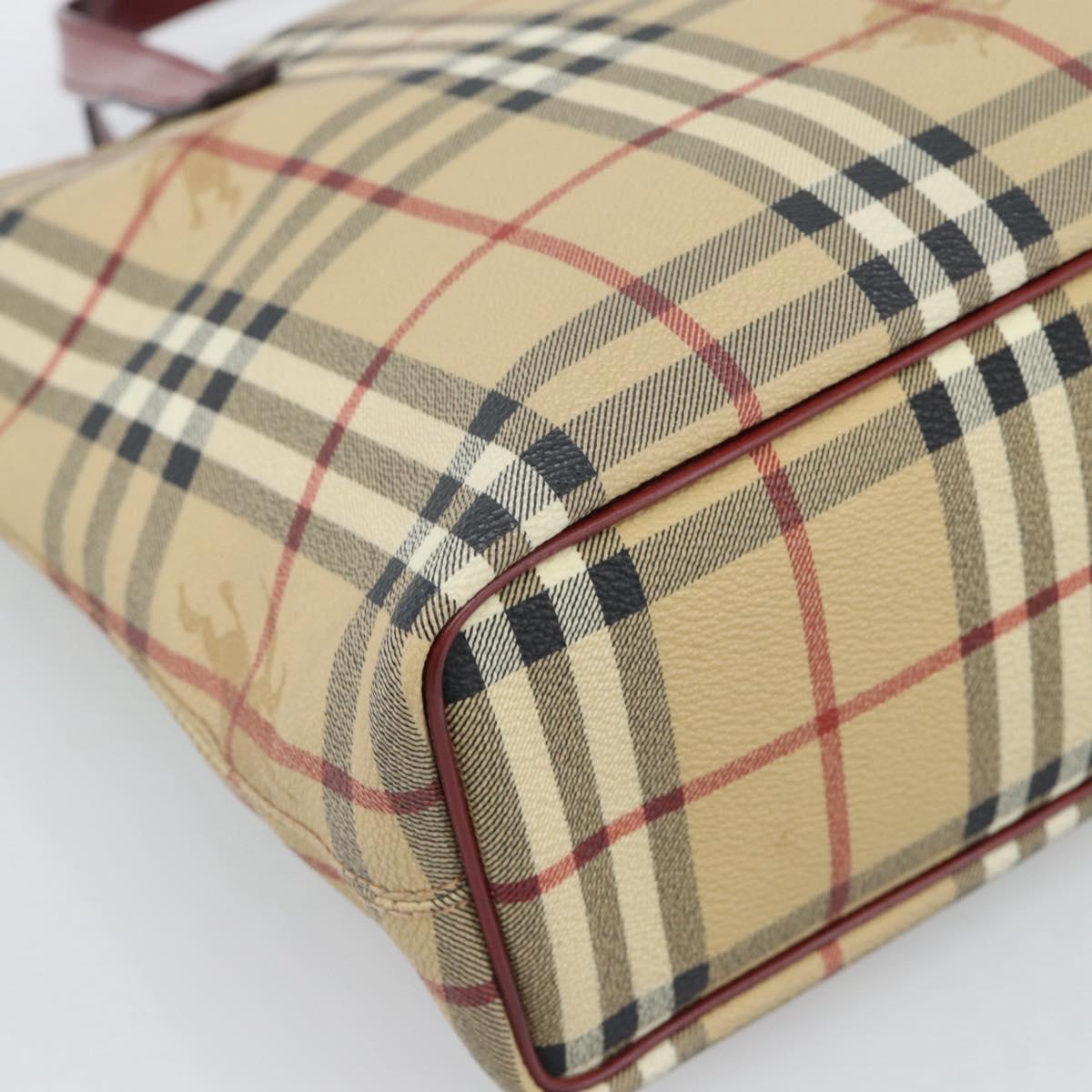 BURBERRY Nova Check Hand Bag PVC Beige Silver Auth 190798A