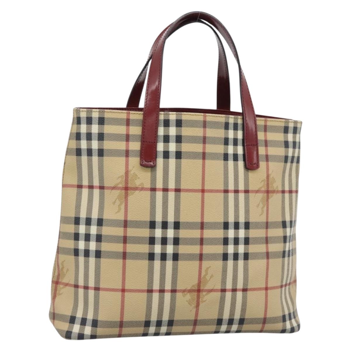 BURBERRY Nova Check Hand Bag PVC Beige Silver Auth 190798A