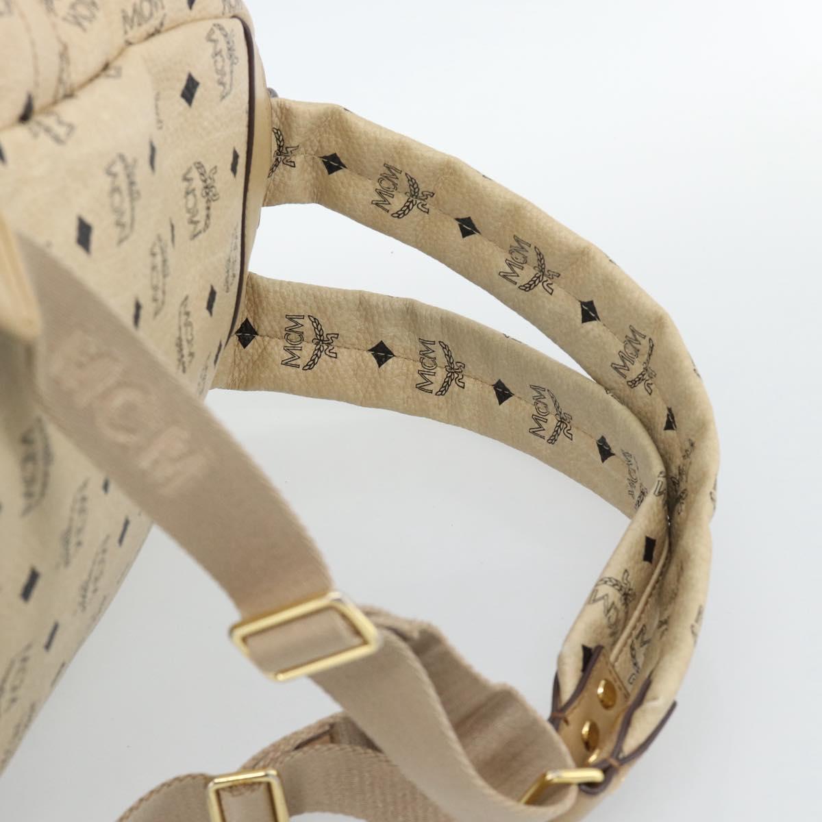 MCM Vicetos Logogram Backpack PVC Leather Beige Gold Auth 190802
