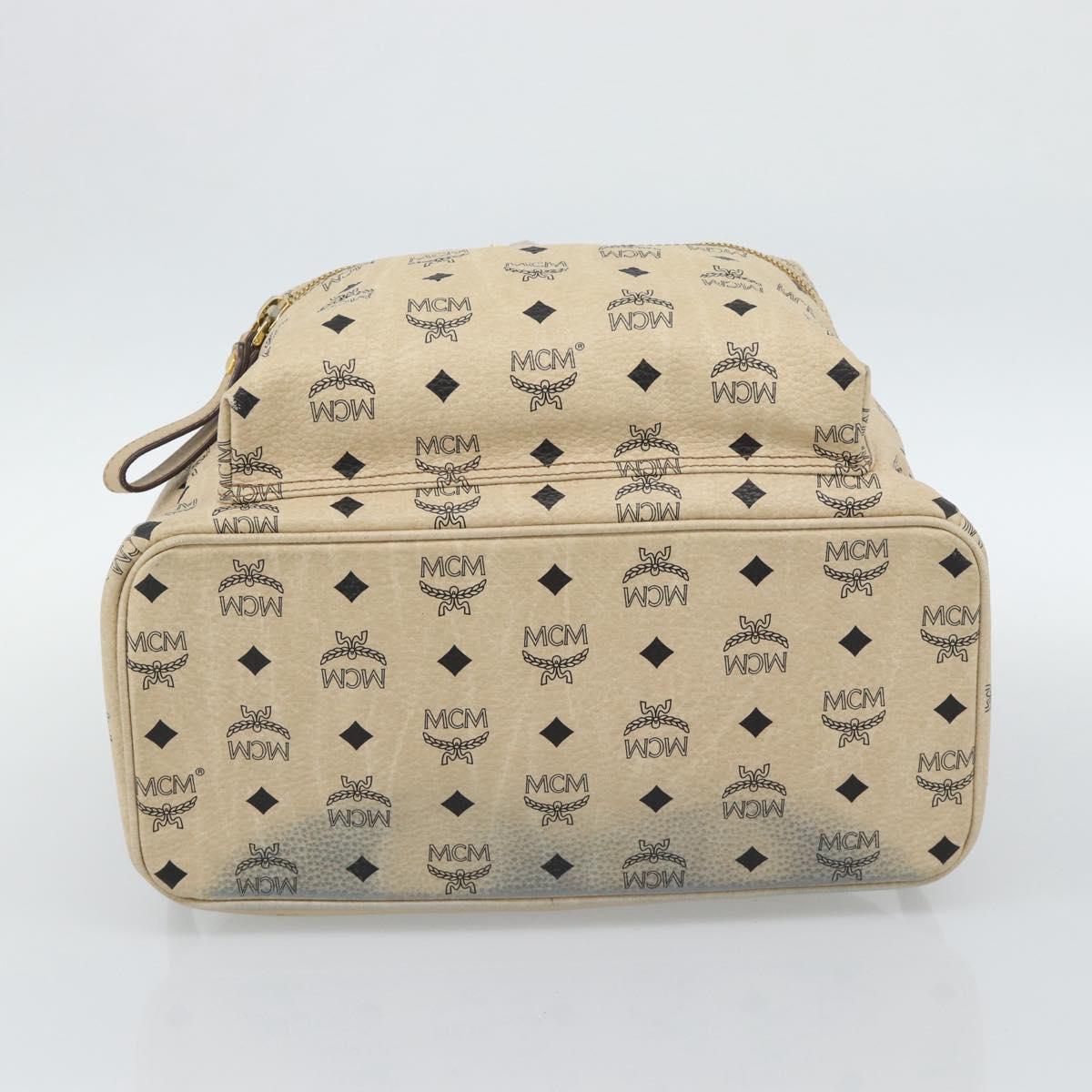MCM Vicetos Logogram Backpack PVC Leather Beige Gold Auth 190802