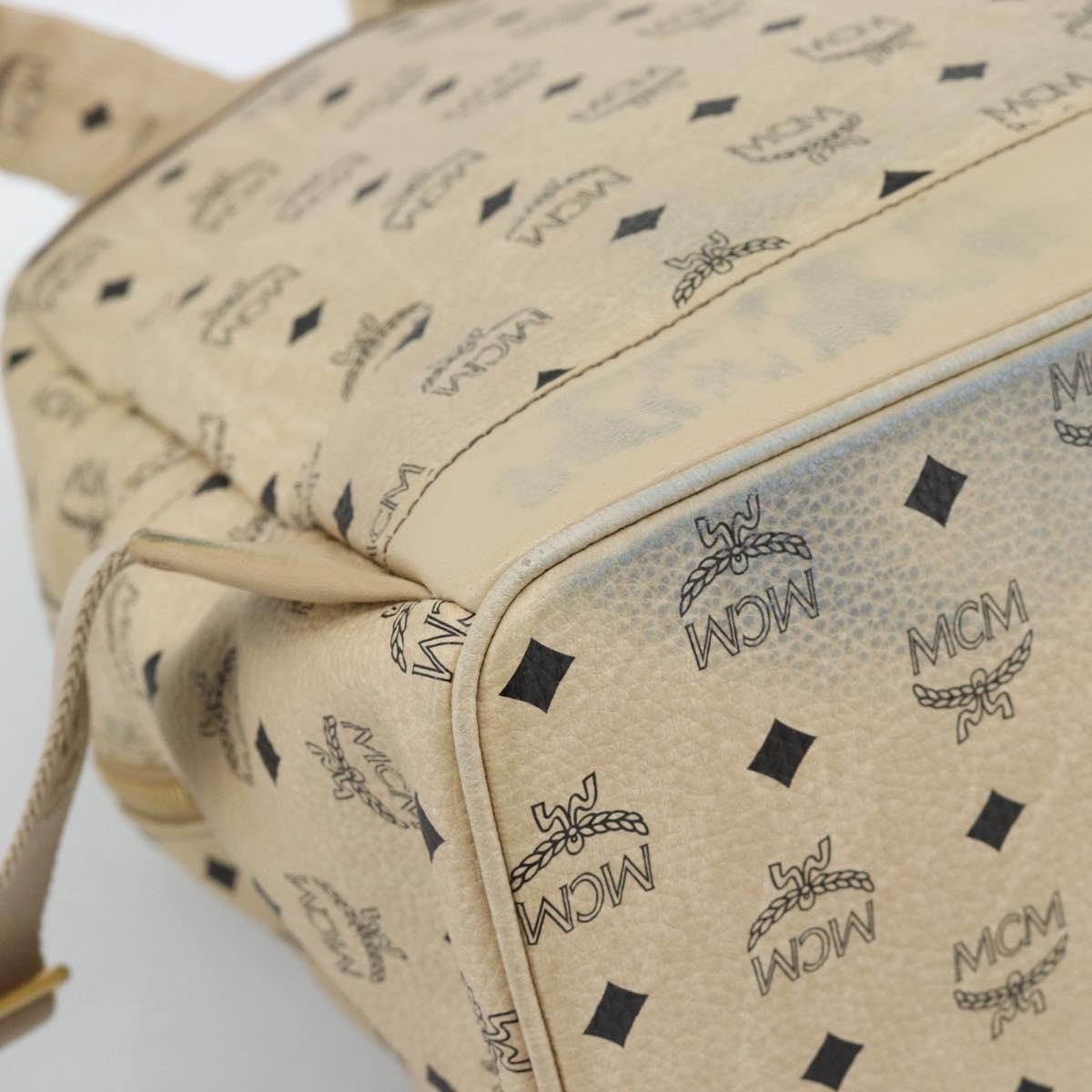 MCM Vicetos Logogram Backpack PVC Leather Beige Gold Auth 190802