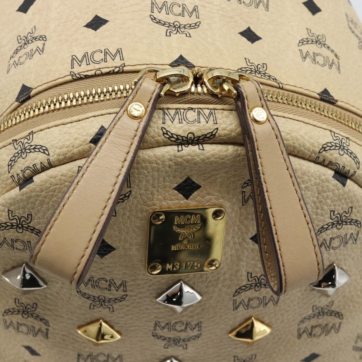 MCM Vicetos Logogram Backpack PVC Leather Beige Gold Auth 190802