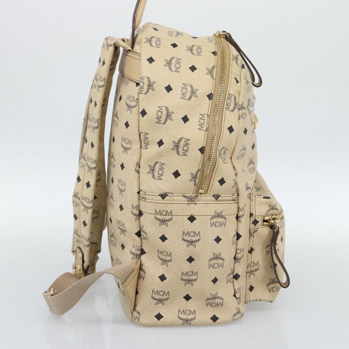 MCM Vicetos Logogram Backpack PVC Leather Beige Gold Auth 190802