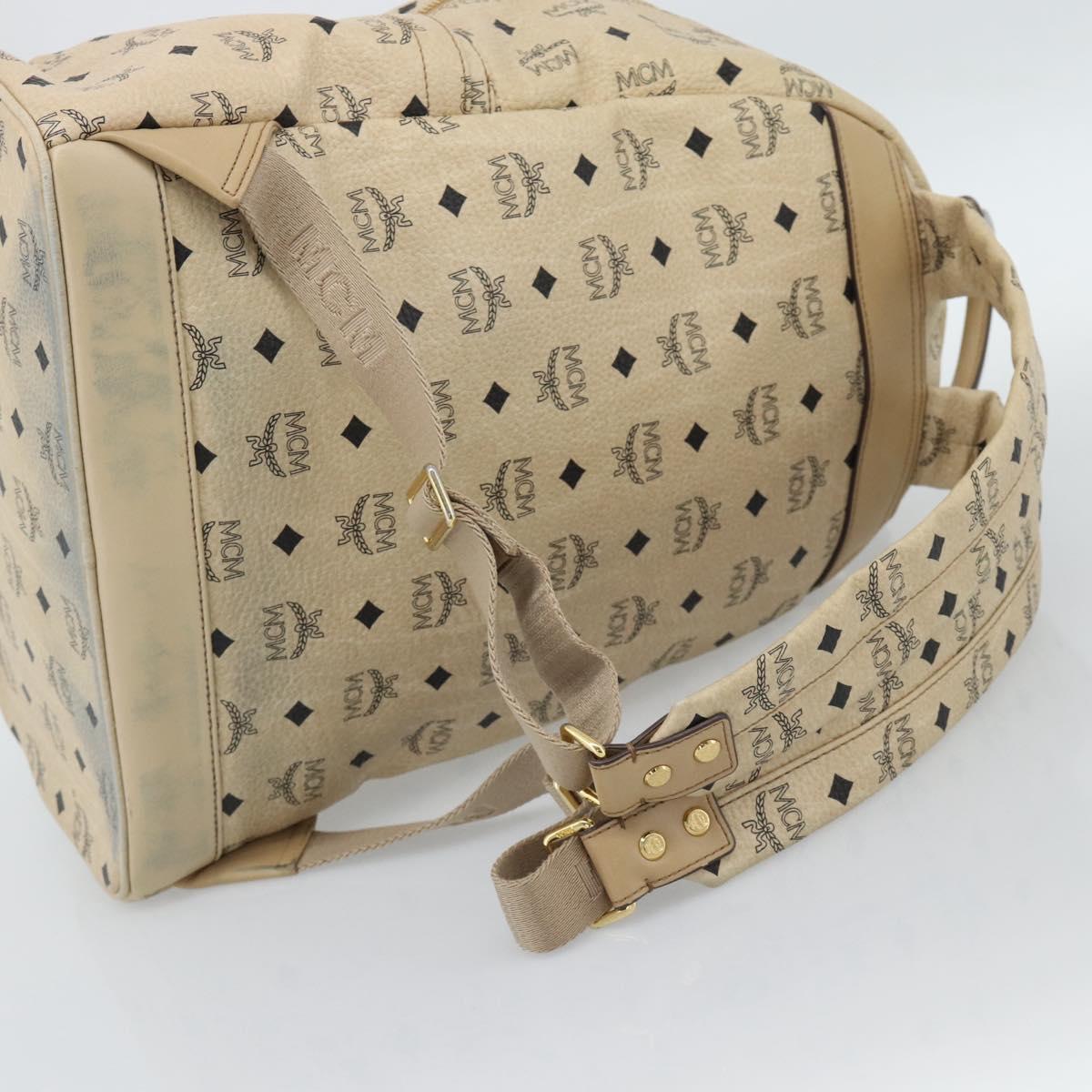 MCM Vicetos Logogram Backpack PVC Leather Beige Gold Auth 190802